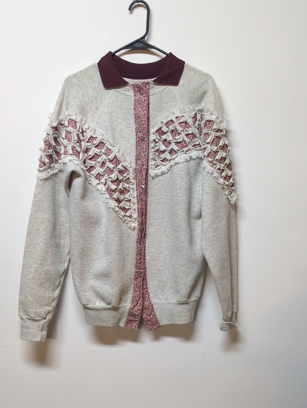 Vintage Quilted Upcycled Cardigan Jacket Sweatshirt, Size XL